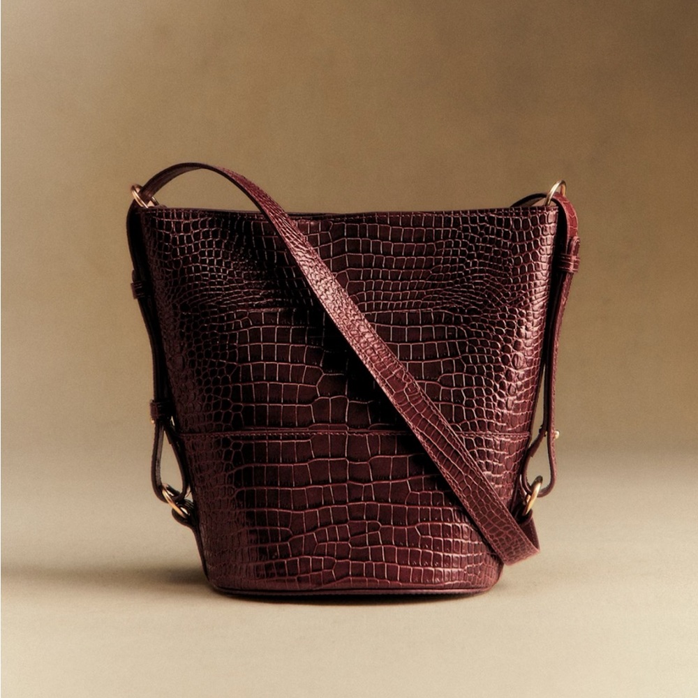 Elegant chocolate Sézane Gary Croc-Embossed Women's Bag